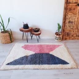 Pink Beni Ourain Rug, Small Moroccan 3.6 X 5.3 Ft - thumbnail 1