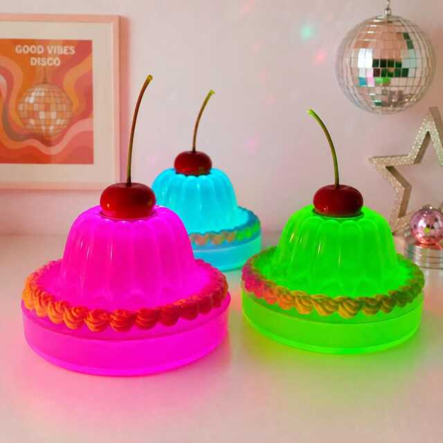 Jelly Cake Color Changing Lamp - Kawaii Resin Cherry Top Retro Dessert Decor Dopamine Kitschy Room Lighting - image 1