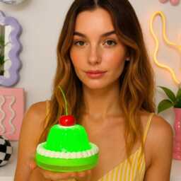 Jelly Cake Color Changing Lamp - Kawaii Resin Cherry Top Retro Dessert Decor Dopamine Kitschy Room Lighting - thumbnail 3
