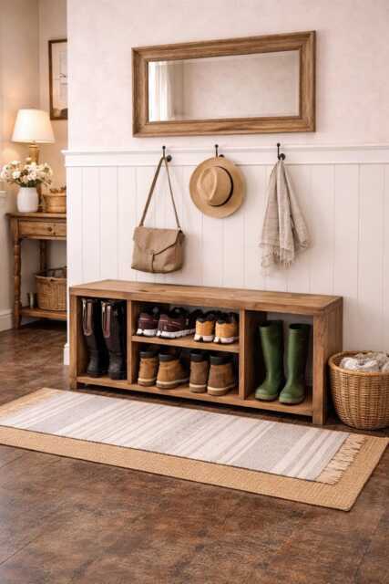 Handmade Bespoke Rustic Shoe & Welly Rack Storage Bench, Entryway Hallway Organiser, Solid Wood Seating - image 1