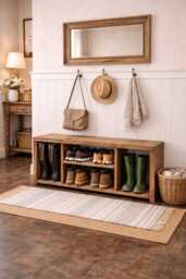 Handmade Bespoke Rustic Shoe & Welly Rack Storage Bench, Entryway Hallway Organiser, Solid Wood Seating