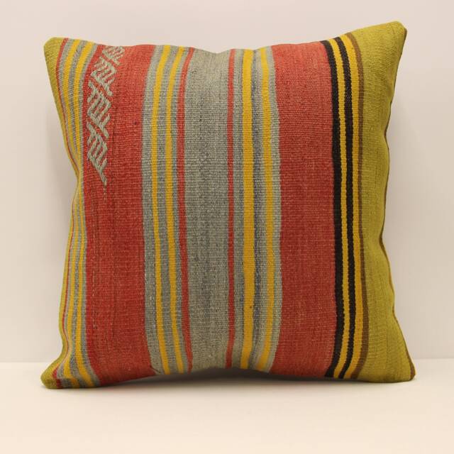 Handmade Pillow, Kilim Home Decor Pillow Cushion Cover, 20x20 Red Striped Patio Indoor 4Ef-223 - image 1