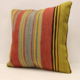 Handmade Pillow, Kilim Home Decor Pillow Cushion Cover, 20x20 Red Striped Patio Indoor 4Ef-223 - thumbnail 2