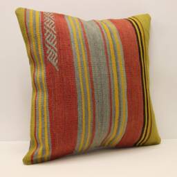 Handmade Pillow, Kilim Home Decor Pillow Cushion Cover, 20x20 Red Striped Patio Indoor 4Ef-223 - thumbnail 3