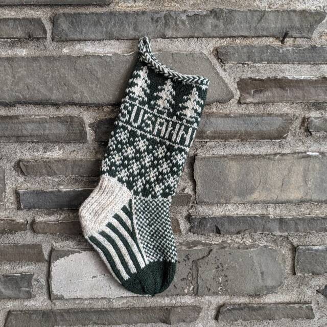 Evergreen Christmas Stocking - Hand Knit, Fair Isle, Vintage Inspired Knit With The Wind - image 1