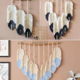 Modern Macrame Wall Art, Feather Hanging, Farmhouse Boho Decor, Nursery Home Plant Lover Gift, Bonus Mom Gift L05 - thumbnail 3