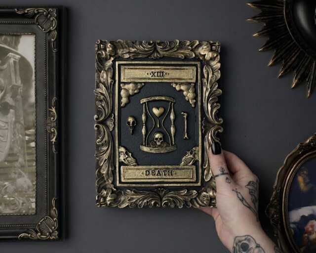 Handcrafted Death Tarot Card Wall Art - Black Gold Gothic Home Decor - image 1