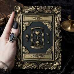 Handcrafted Death Tarot Card Wall Art - Black Gold Gothic Home Decor - thumbnail 2