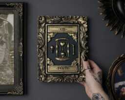 Handcrafted Death Tarot Card Wall Art - Black Gold Gothic Home Decor - thumbnail 1