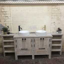 Salcombe Double - Bathroom Vanity Unit Handmade Reclaimed Timber Rustic Cabinet Custom Size Options - thumbnail 4