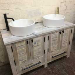 Salcombe Double - Bathroom Vanity Unit Handmade Reclaimed Timber Rustic Cabinet Custom Size Options - thumbnail 3