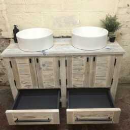Salcombe Double - Bathroom Vanity Unit Handmade Reclaimed Timber Rustic Cabinet Custom Size Options - thumbnail 1