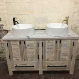 Salcombe Double - Bathroom Vanity Unit Handmade Reclaimed Timber Rustic Cabinet Custom Size Options - thumbnail 2