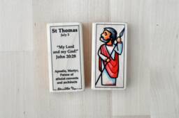 st Thomas The Apostle Patron Saint Block With Gift Bag // Patron Saint Of Architects & Atheists Catholic Toys By Almondrod
