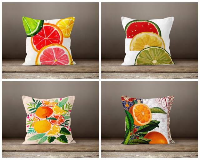 Fruit Cushion Cover-Lemon Pillow Case-Orange Kitchen Case-Watermelon Cover-Gift For Her Cushion-Handmade Material - image 1