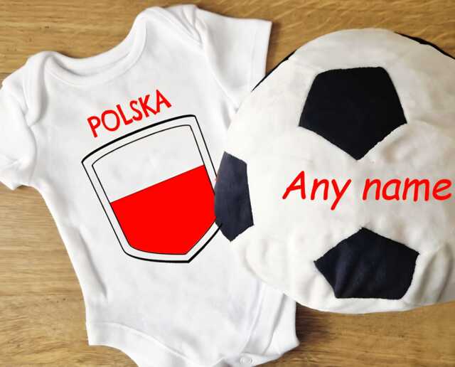 Personalised Embroidered Poland Polska Soft Toy Football & Babygrow/Romper Tshirt Set - image 1