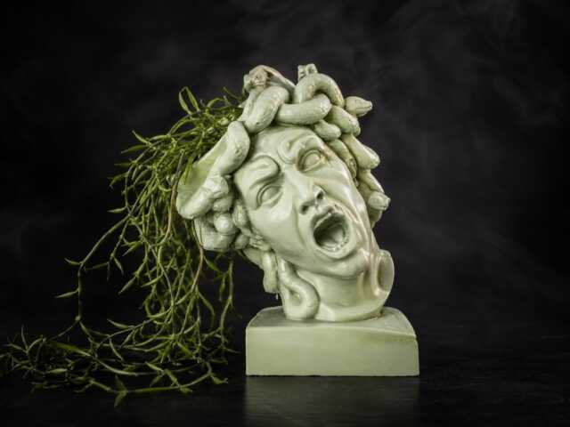 Cement Medusa Planter - The Gorgon's Bloom Cast Stone Greek Myth Plant Pot Handmade UK - image 1