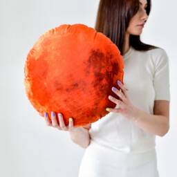 Full Red Moon Throw Pillow For Galaxy Boy Nursery Room Decor, Plush Planet Decoration, Shaped in Soft Velvet - thumbnail 3