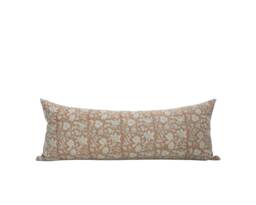 Julia -- 14x36 Rust Floral Pillow Cover Brown Block Print Lumbar Farmhouse Muted - thumbnail 1