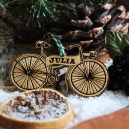 Personalised Bicycle Christmas Ornament Cyclist Wood Custom Bauble Laser Engraved Rustic Wooden Bike Tree Decoration Irish - thumbnail 3