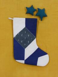 Patchwork Christmas Stocking, Handmade Ikat Quilted Fabric