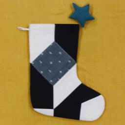 Patchwork Christmas Stocking, Handmade Ikat Quilted Fabric - thumbnail 3