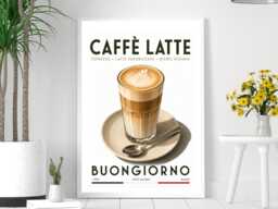 Caffe Latte - Wall Print Colourful Kitchen Gift Idea Bespoke Poster A5 A4 A3 Framed Or Unframed - thumbnail 1