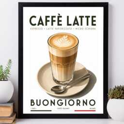 Caffe Latte - Wall Print Colourful Kitchen Gift Idea Bespoke Poster A5 A4 A3 Framed Or Unframed - thumbnail 3