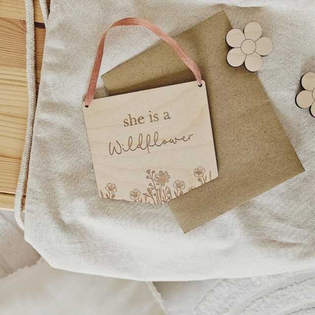 She Is A Wildflower Banner - Wooden Nursery D??cor Floral Wall Hanging UK - image 1