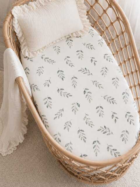 Mini Crib Sheet, Green Leaves Bamboo Premium Mini Fitted Crib Sheet - image 1