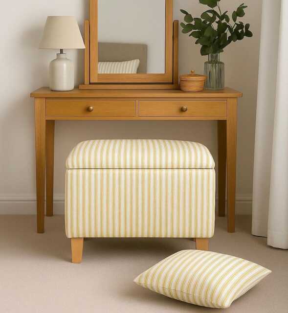 Ticking Stripe Storage Stool Upholstered in Stripped Fabric With Wooden Legs - image 1