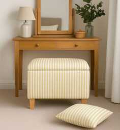 Ticking Stripe Storage Stool Upholstered in Stripped Fabric With Wooden Legs - thumbnail 1