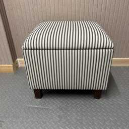 Ticking Stripe Storage Stool Upholstered in Stripped Fabric With Wooden Legs - thumbnail 2