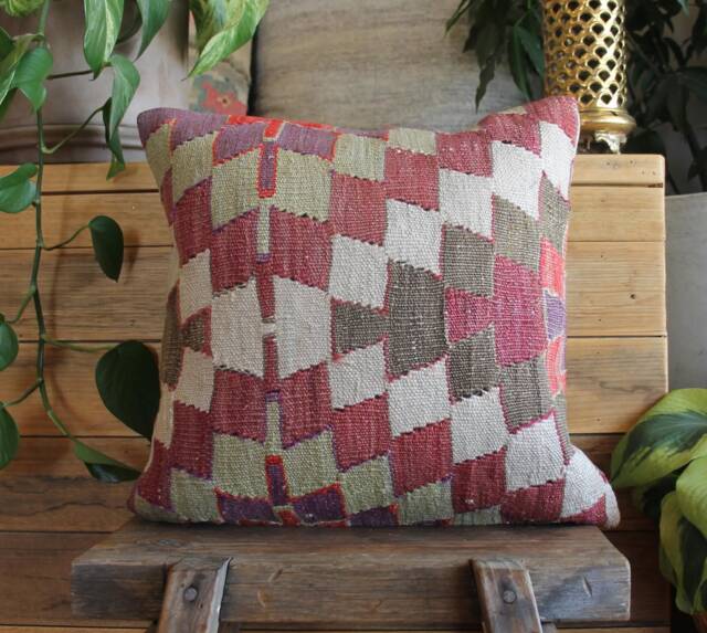 40cm - 16Inch First Class Boho Kilim Cushion Cover Handwoven - Slitweave Zig Zag Purple - image 1