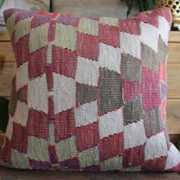 40cm - 16Inch First Class Boho Kilim Cushion Cover Handwoven - Slitweave Zig Zag Purple - thumbnail 2