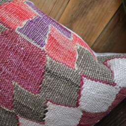 40cm - 16Inch First Class Boho Kilim Cushion Cover Handwoven - Slitweave Zig Zag Purple - thumbnail 3