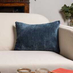 Velvet Jumbo Corduroy Boudoir Cushion Cover in Ink Blue. Modern Striped, Supersoft Chenille Navy 17x12