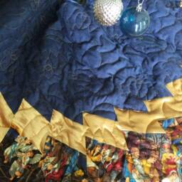 Large Nativity Christmas Tree Skirt, Quilted, Blue Gold, 72 Inches Wide - thumbnail 4