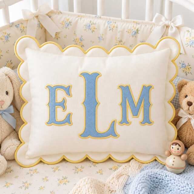Embroidered Custom Monogram Pillowcases, Baby Room Decor, Name Nursery Decor Cushion, Dorm Pillow, Slumber Party Gift - image 1