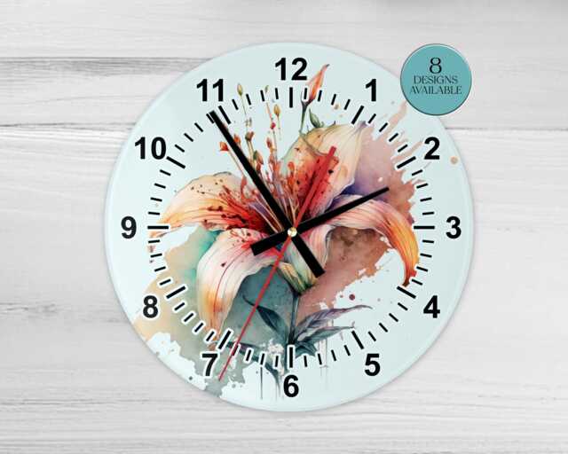 Glass Lily Wall Clock - Flower Floral Home Decor - image 1