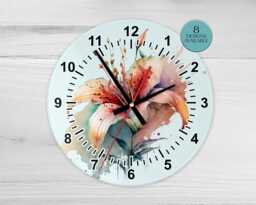 Glass Lily Wall Clock - Flower Floral Home Decor