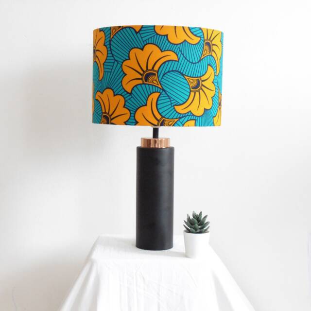 African Print Lampshade 15-45cm - Teal, Yellow - image 1