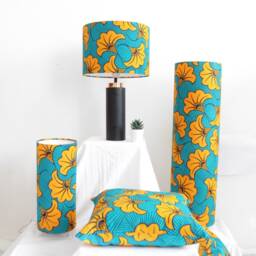 African Print Lampshade 15-45cm - Teal, Yellow - thumbnail 2