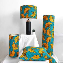 African Print Lampshade 15-45cm - Teal, Yellow - thumbnail 3