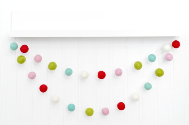 Colorful Felt Ball Christmas Garland Red, Pink, Green, Blue - image 1