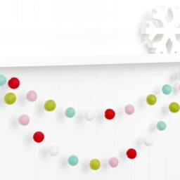 Colorful Felt Ball Christmas Garland Red, Pink, Green, Blue - thumbnail 3