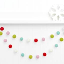 Colorful Felt Ball Christmas Garland Red, Pink, Green, Blue - thumbnail 2