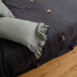 Charcoal Gray Linen Bed Throw With Tassel Decor, Boho Style - thumbnail 4