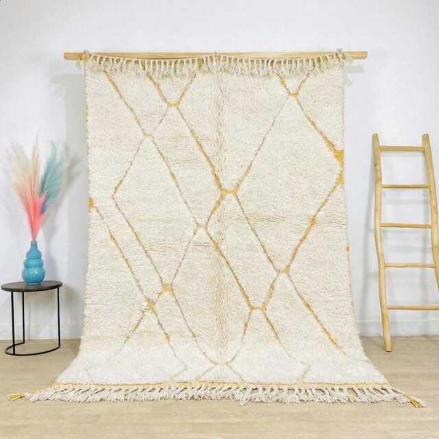 Hand Tufted Moroccan Ivory & Gold Berber Rug, Handwoven Wool Shag Rug With Diamond Lattice, Boho Nursery Large 9x12 Area - image 1