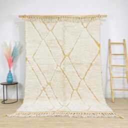 Hand Tufted Moroccan Ivory & Gold Berber Rug, Handwoven Wool Shag Rug With Diamond Lattice, Boho Nursery Large 9x12 Area - thumbnail 1